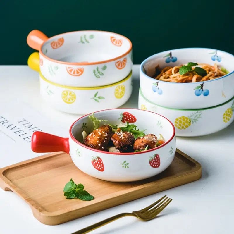 Ceramic Glaze Baking Bowl With Handle, 650ML Food Container, Nordic Net Red Ceramic Bowl With Hand Grip, Barbecue Cheese Baked Rice Baking Pan, Round Bakeware Tray Ceramic Glaze Baking Bowl With Handle, 650ML Food Container, Nordic Net Red Ceramic Bowl With Hand Grip, Barbecue Cheese Baked Rice Baking Pan, Round Bakeware Tray